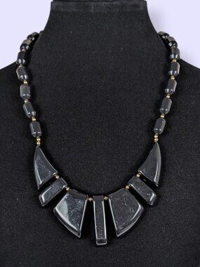 Vintage Black Beaded Geometric Necklace